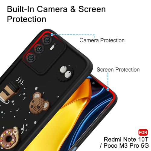Image of TheGiftKart Back Cover Case for Mi Redmi Note 10T 5G / Poco M3 Pro 5G | Cute Fun Cartoon 3D Bear Coffee Case | Full Camera Protection | Shockproof Back Cover Case (Silicone, Black)