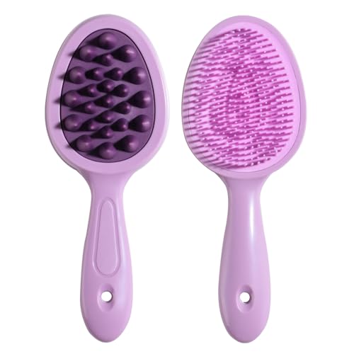 Detangling Hair Brush Oneleaf Hairdressing Comb, Long-Handle Hair Brush, Soft Flexible Anti-static, No Pulling or Split Ends, Softens and Improves Hair Texture, Stimulates Massage Scalp-Purple
