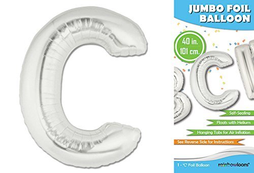 Jumbo Mylar Foil Balloon, 40-Inch, Glossy Silver, Letter C