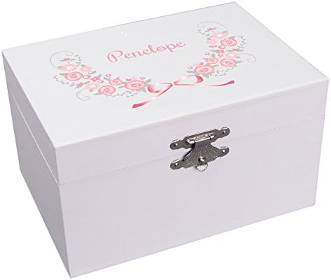 My BambinoPersonalized Musical Ballerina Jewelry Box with Pink Gray Floral Design