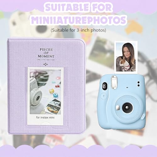 Image of ZIBUYU Photo Album for Instax Mini 12 11 9, 64 Pockets, PU Cover, Purple | Clear Sleeves Support Easy Viewing, Portable Memory Album for Family Travel Moments