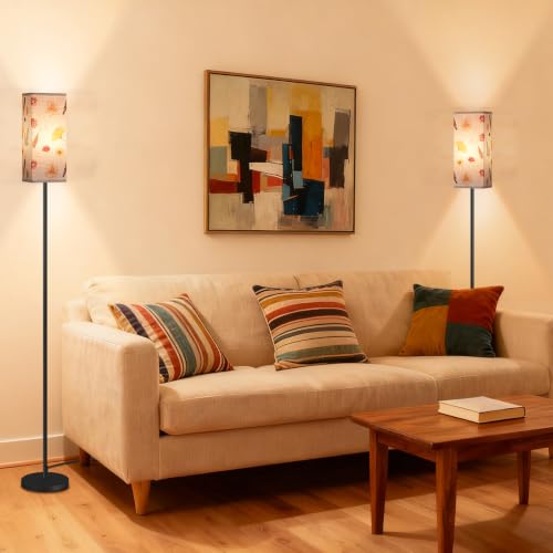 Image of 64.6 inch Floor Lamp, Pole Lamp with Foot Switch, Modern Standing Lamp, Minimalist Freestanding Lamp (Bulb Not Included), for Living Room, Bedroom Office ETL Listed, Black and Printed X07LD05