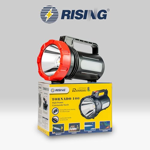 Image of RISING Tornado 100 Rechargeable LED Searchlight | 10W LED | 6000mAh Battery | 5 Lighting Modes | Emergency Side Light | USB-C Charging with Power Bank Option | Long-Range Visibility