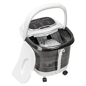 Large Shiatsu Foot Spa Bath Massager with Heat and Jets, Deep Automatic Feet Soak Soaking Tub with Pedicure Massage Rollers, Electric Adjustable Waterfall Shower for Feet Stress Relief, Black