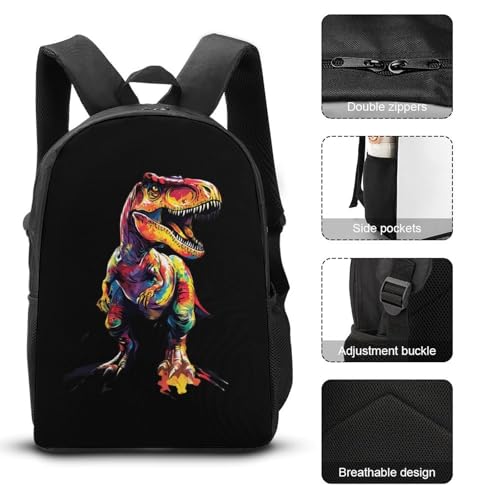 Colorful Dinosaurs Classic Backpack Lunch Bag Pencil Case 3 Piece Set Travel Daypack3
