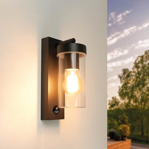 Ledvion - Lámpara de Pared LED con Sensor, Casquillo E27, IP44, Negra, Lámpara Exterior, Iluminación Exterior