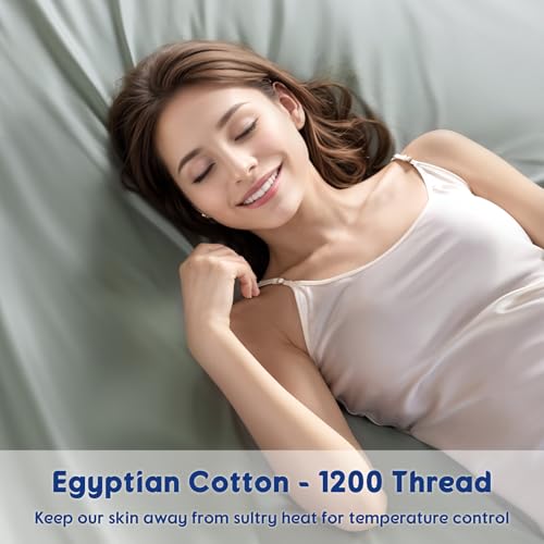 Image of SONORO KATE 100% Egyptian Cotton Sheets,1200 Series,Cal King Size | Soft Breathable & Cooling LuxuryHotel Cotton,Sateen Weave for Soft Feel,Fits Upto 16 inch Mattress,4PC,Sea Glass