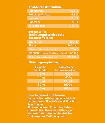 Dehner Hundefutter, Nassfutter vitaminreich, für Welpen und junge Hunde, Geflügel / Reis, 6 x 800 g Dose (4.8 kg)