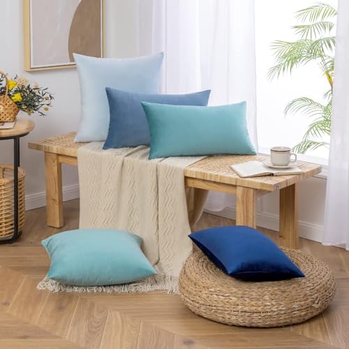 Image of Holland Velvet Rectangular Cushion Covers Pack of 4 | 20 inch x 30 inch / 51 x 76 cm, Dark Blue | Soft Pillow Covers Cushion Case for Sofa Bedroom Chair Car, Home Decor
