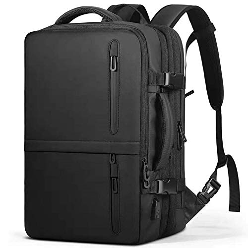 NAOERU リュック ビジネスリュック メンズバックパック リュックサック 超大容量 防水バックパック 3WAY手提げ 15.6インチPC USB充電ポート付き 多機能 耐衝撃 通気性 出張 旅行 通学 通勤 アウトドア旅行 男女兼用【25-38L】ブラック