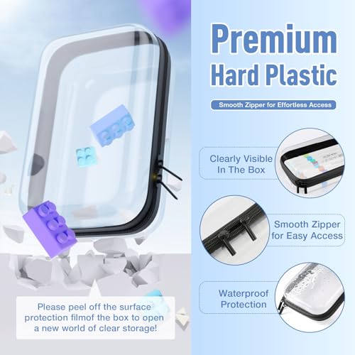 2Pcs Clear Hard Shell Zipper Case, BIiss Plastic Bins for Organizing, Clear Zipper Pouches Makeup Case & Lidded Storage Bins Organizer for Storage Cosmetics, Puzzles, 8.7 x 6.3 x 2.4 Inch3