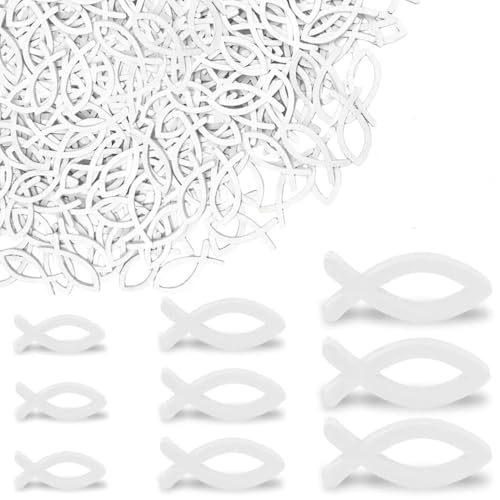54 Stück Holzfische Set 9 Große Fisch Taufe Deko + 45 Streudeko Fische Weiß Deko Fisch Set Holzfische Kommunion Streudeko Konfirmation Deko Fische Kommunion Für Kommunion Konfirmation