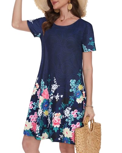 Image of Summer Dresses for Women Casual Tshirt Short Sleeve Floral Sundress Beach Cover Ups with Pockets 2026