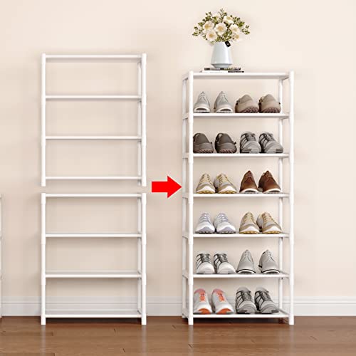 Image of 4-Tier Small Shoe Rack .Stackable Shoe Shelf Storage Organizer for Entryway Hallway Closet Bathroom Living Room (1-White)