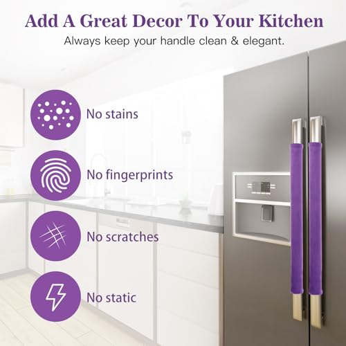 Image of Nuovoware Refrigerator Door Handle Covers Set of 4, Make Kitchen Appliance Fridge Oven Microwave Dishwasher Clean,Protect Antiskid Washable Decor Cloth,Keep Off Smudges Fingerprint Oil Stain, Purple