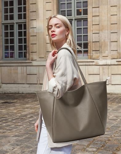 Image of KALIDI Large Tote Bag Vegan Leather Casual Zipper Work Bag Weekender Hobo for Women 16L Oversize Shoulder Travel Purse