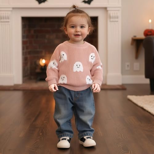 Hekkomird Baby Girl Boy Cute Letter Ghost Embroidery Long Sleeve Oversized Sweater Infant Newborn Fall Winter Outfit4