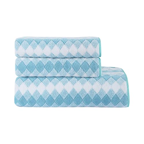 Image of Spread Spain Microfiber Towels for Bath Set of 3 (1 Bath + 2 Hand), 360 GSM, Coral Large Bath Towels, Extra Soft Plush & High Absorbent, Bath Towel for Men and Women - Green