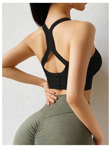 OYOANGLE Womens Padded Crisscross Back Sports Bras Workout Crop Tank Tops Wirefree Seamless Support Workout Bra3