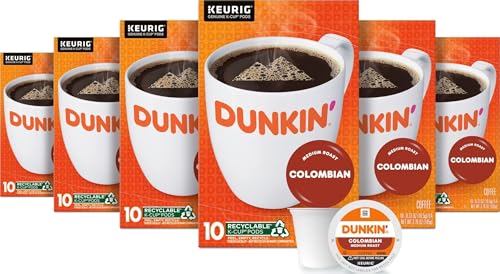 Dunkin’ Colombian Medium Roast Coffee, Keurig K-Cup Pods, 60 Count