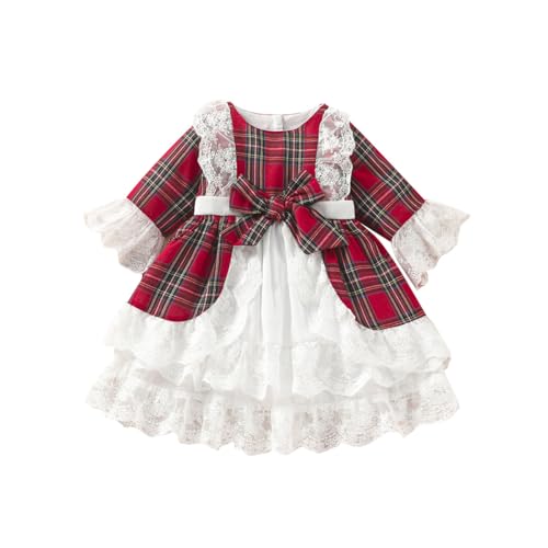 Toddler Baby Girl Christmas Dress Outfit Plaid Print Princess Dresses (Color2,2-3T)