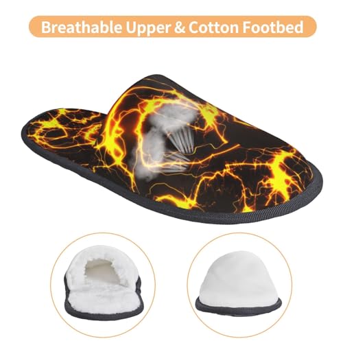 Orange Lightning Print Women Slippers Home Furry Shoes Keep Men Couples Shoes Warm For Women-4
