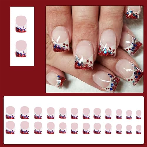 24Pcs Short Square Press on Nails - Glitter Star Design