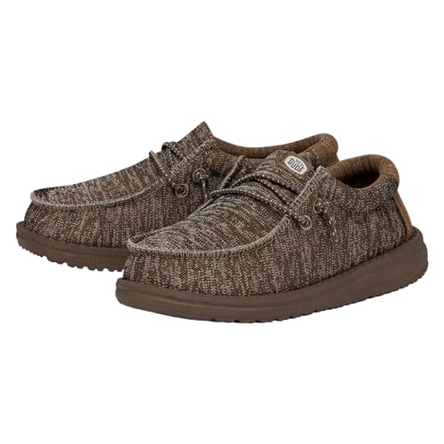 Image of HEYDUDE Boy's Wally-Youth Sport Knit Walnut Size 1 | Youth's Shoes | Youth Slip-on Loafers | Comfortable & Light-Weight