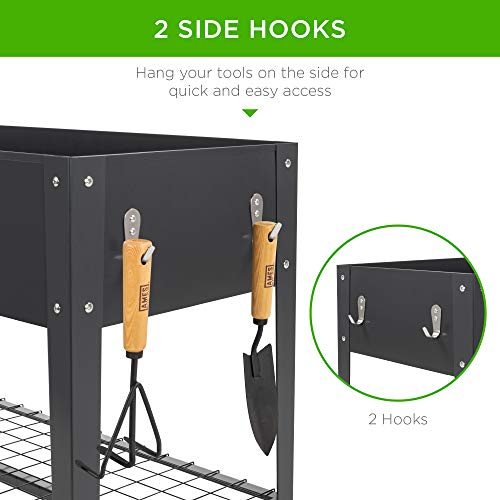 Best Choice Products Elevated Mobile Raised Ergonomic Metal Planter Garden Bed For Backyard, Patio W/Wheels, Lower Shelf, 38X16X32In, Dark Gray #TOP5