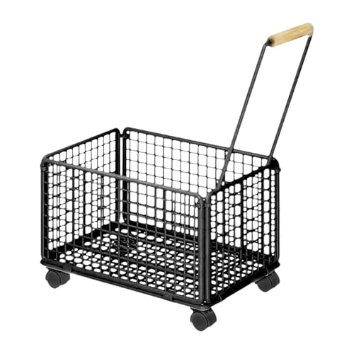 LRXFPIYF Cesta de Almacenamiento Rodante Carrito Organizador Portátil con Ruedas Giratorias Materiales Resistentes Mango Ergonómico Funcional para Guardar Libr, Negro, 43cmx28cmx28cm