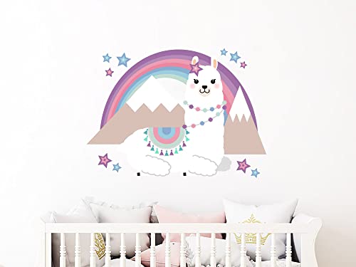 Llama Wall Decal Pastel Rainbow And Stars Vinyl Sticker Alpaca Llama Custom Girl Decal Mountains Llama Wall Mural For Kids Room Decor Ns2144 (38" Tall X 55" Wide Inches) #TOP25