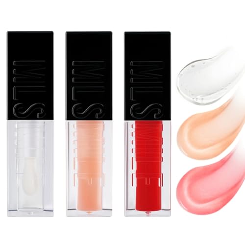 GOERTI Lip Oil Set – Hydrating Lip Gloss, Non-Sticky Clear Lip Oil for Shiny & Moisturized Lips | Glossy, Tinted Lip Care, Plumping Lip Oils | Gift for Women & Girls 3pcs (Set A)