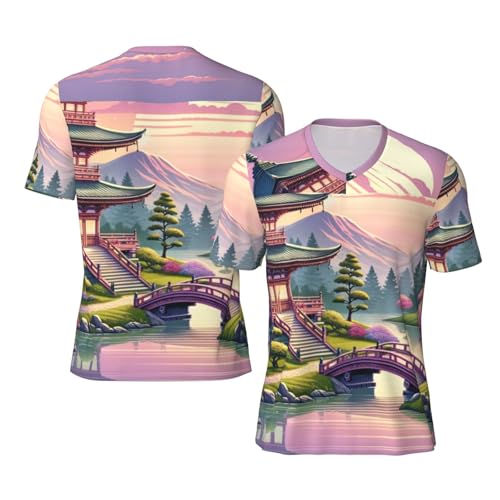 Stylish Athletic Sports Jersey Japanese-Temple-Fuji-Sakura Men's Rugby Jersey Xx-Large Black