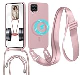 GoodcAcy Funda Magnética para Samsung Galaxy A12 4G/A12 5G Avec Cordon de Collier, Ajustable Collar Correa Silicona Carcasa Suave con Cuerda Case-Loto Color