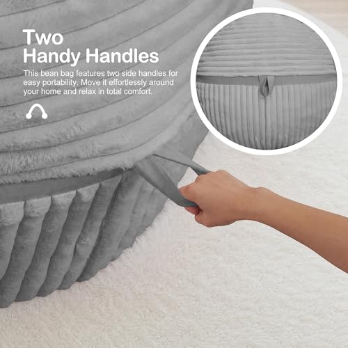 Image of 4FT Bean Bag Chair 4'Big Bean Bag Chairs with Adults, Large Beanbag Chair | Bean bag Lounger with Machine Washable Cover Corded Plush Fabric, Comfy Chairs for Living Room Bedroom Dorm, Lightgrey