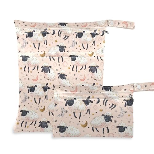Coikll Wet Dry Bags for Cloth Diaper 2 Pack Waterproof Yoga Gym Bag for Swimsuit Wet Clothes Baby Items-?Moon and Sheep?
