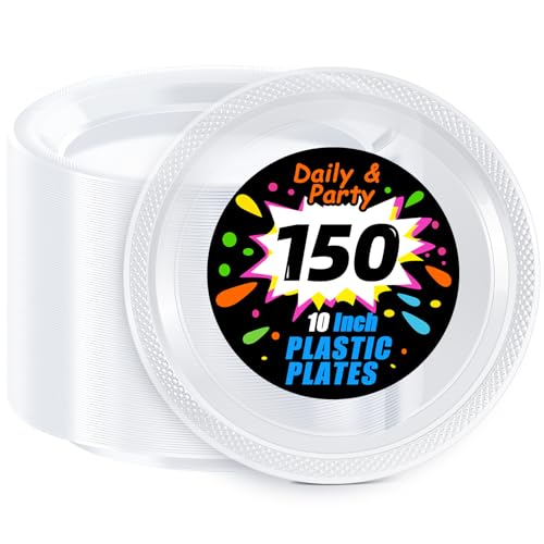 WELLIFE Clear Party Plates 10 Inch -150 Count for Party, Disposable Plastic Dinner Plates for Birthday Wedding Engagement Easter