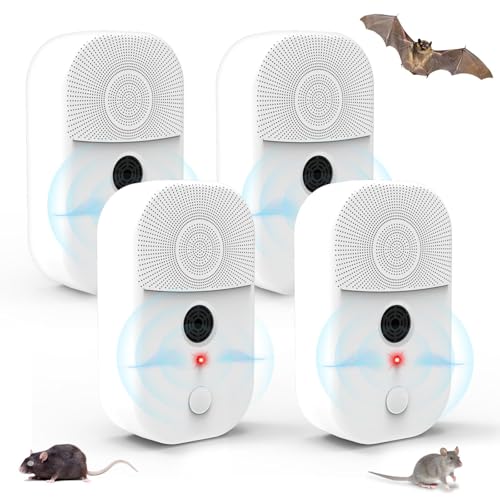Ultrasonic Bat Repellent Deterrent Devices for Attic, 4Pack Bat Repellent for Indoor Use, Plug in Bat Deterrent System Bats Keep Away for Home Attic, Friendly to Human & Pets