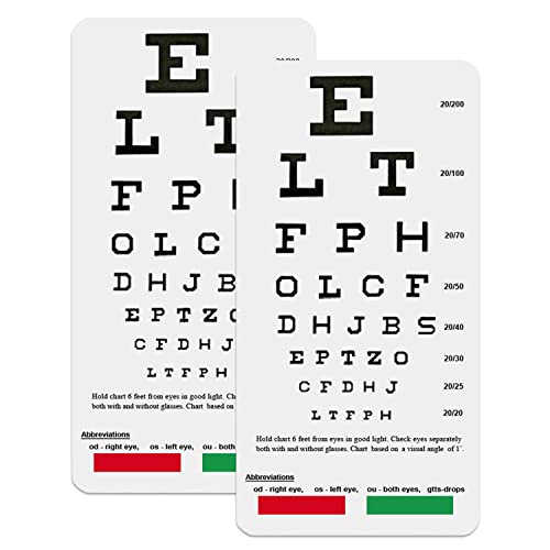 2 grafici oculari, tabelle oculari tascabili, grafico tascabile Snellen e
