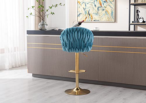 I-Pook Bar Stools, Swivel Bar Stools With Footrest And Back Vintage Velvet Upholstered Counter Height Dining Chairs With Metal Base Leisure Accent Chair For Living Room Dining Room Pub, Blue #TOP4