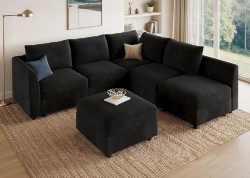Image of HONBAY Modular Sectional Couch L Shaped Sofa with Storage,Black