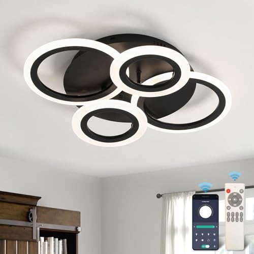 Plafonnier LED moderne dimmable avec télécommande 4 anneaux