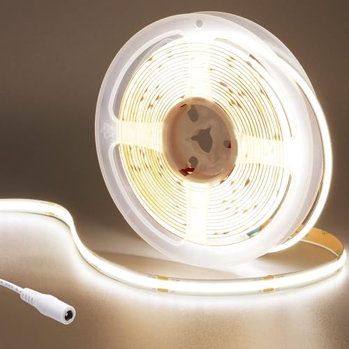 GOMING 24V COB Striscia LED Bianco Naturale 4000K 5M Alta Densità 480LED/M CRI 93+ Senza Punti Luce Alta Luminosità 4500lm Non Impermeabile IP20 Luci LED per Decorazione Casa(Senza Alimentazione)
