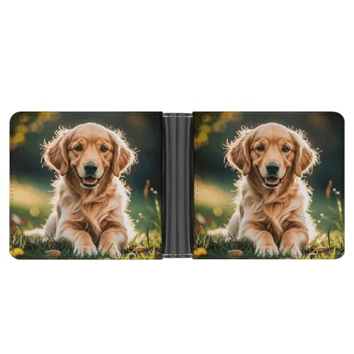 Leather Wallet Slim Durable Credit Card Holder Personalized Golden Retrievers Printing Wallet For Men & Women Perfect For Work Travel