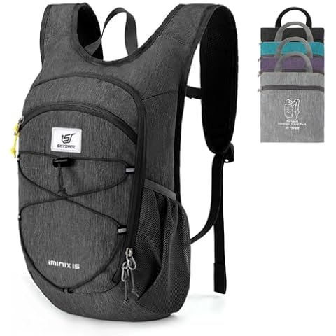 SKYSPER 15L Foldable Hiking Backpack Lightweight Packable Travel Daypack with Chest Strap Small Outdoor Folding Back Pack Collapsible Bag for Women Men (Black) Cover