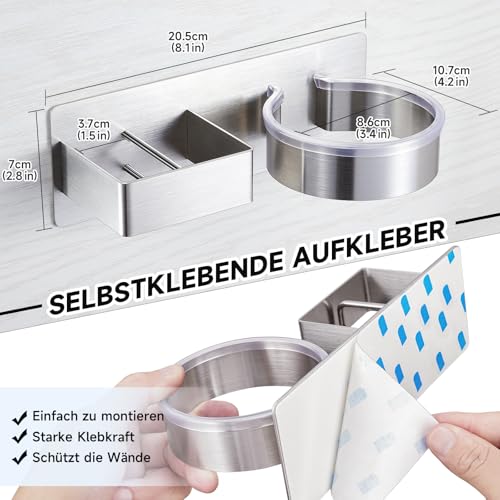 Miniatura 9 de Yybo Soporte Secador De Pelo, Soporte Secador Pelo Y Plancha, Soporte Para Secador De Pelo Sin Taladro, Soporte Plancha Pelo, Soporte Secador Para Baño, Hoteles, Barbershop Plata