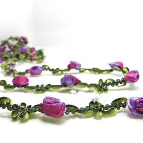1/2/10 Iarda di Fiori Artificiali in Raso Viola Stringa di Cotone Floreale Foglia Nastro da Cucito per Cucire Passamanerie e Bordi per L'artigianato