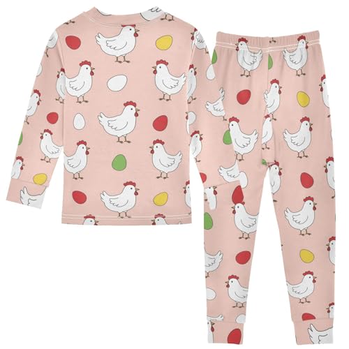 Pajama Sets Long Sleeve Chicken Eggs Pattern Print Soft Comfy Sleepwear 2 Piece PJS 3-8T3