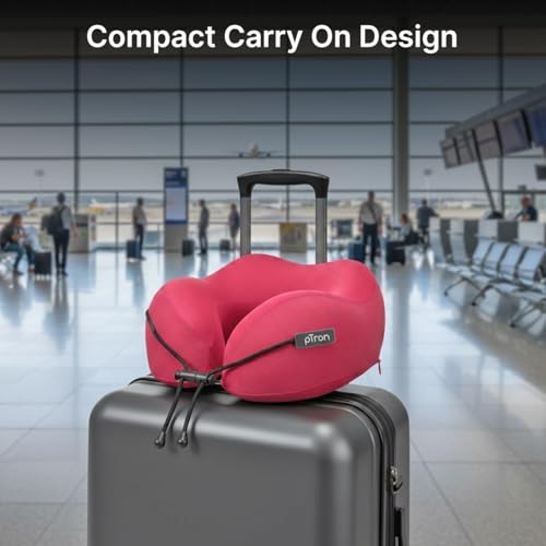 Image of pTron Ergova S4 Travel Neck Pillow, Hi-Per Memory Foam, Lightweight Neck Support Pillow, Ideal for Flight, Car & Travel Comfort, Carry Zip Pouch (Maroon)