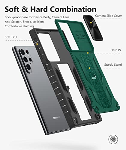 Case For Samsung Galaxy S22 Ultra: Military Grade Drop Proof Protection Rugged Protective S22Ultra 5G Cell Phone Cover With Kickstand & Slide - Shockproof Tpu Matte Textured Bumper Hybrid Design #TOP5